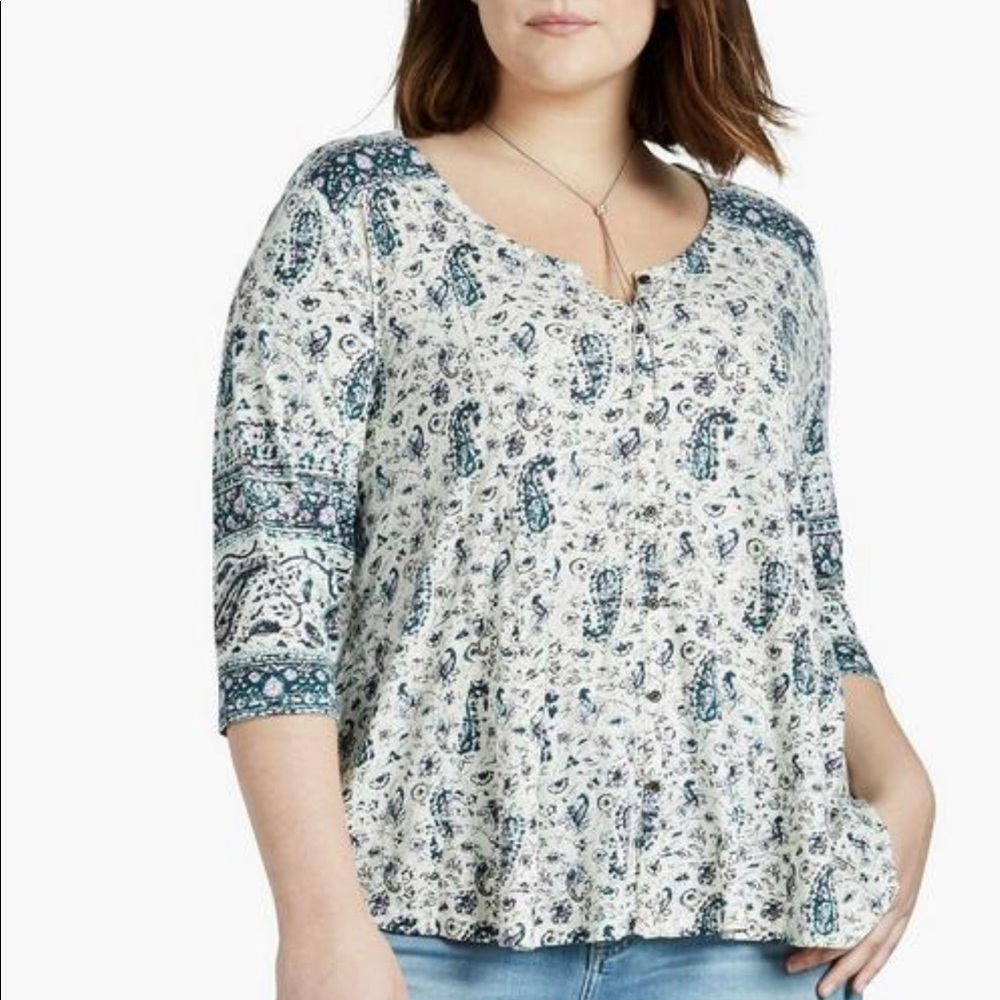 LUCKY BRAND BOHO PAISLEY Swing Blouse 3/4 SLEEVE.